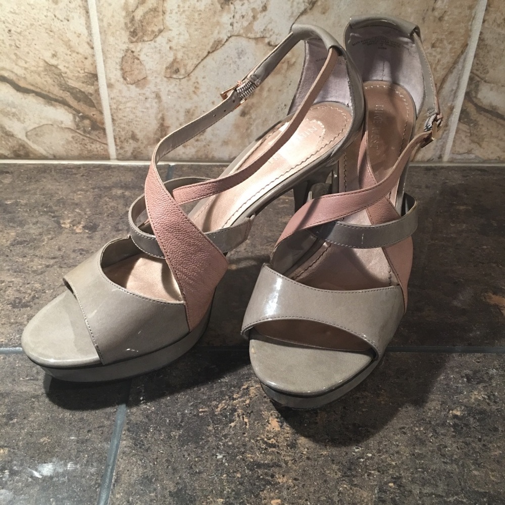 Nine West Gray Leather Strappy Heels